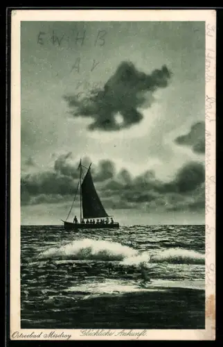 AK Misdroy, Ostseebad, Segelschiff bei der Ankunft