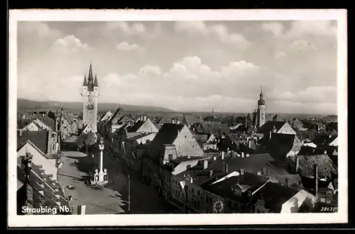 AK Straubing, Stadtplatz, Stadtturm, Kirche