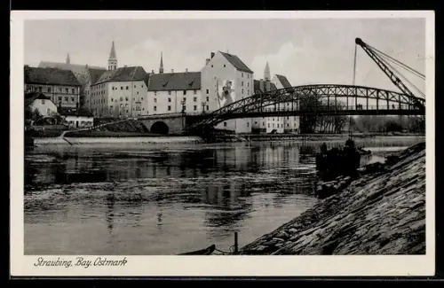 AK Straubing, Brücke über die Donau und Altstadt