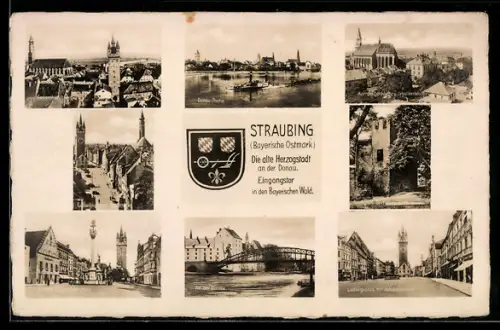 AK Straubing, Donau-Partie, Ludwigplatz, verschiedene Ortsansichten