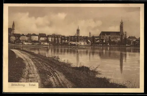 AK Straubing, Gesamtansicht der Stadt an der Donau