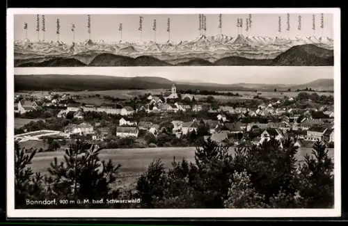 AK Bonndorf /Schwarzwald, Ortsansicht, Bergpanorama