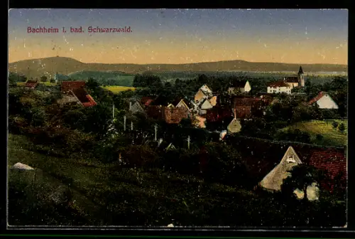 AK Bachheim /Schwarzwald, Ortsansicht mit Kirche und umliegender Landschaft