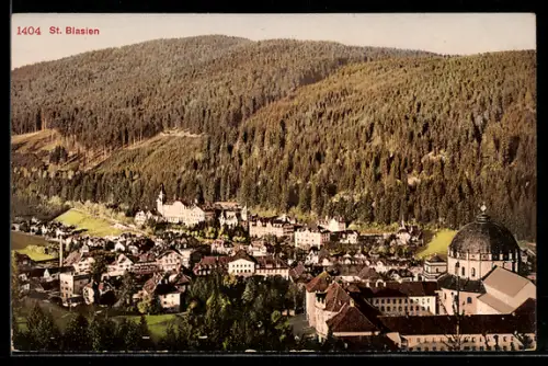AK St. Blasien, Gesamtansicht mit Dom und Schwarzwald