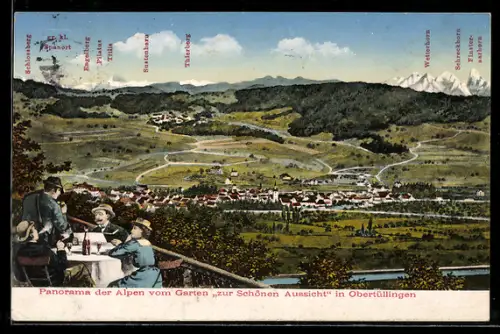 AK Obertüllingen, Panorama der Alpen vom Garten der Gaststätte Zur Schönen Aussicht