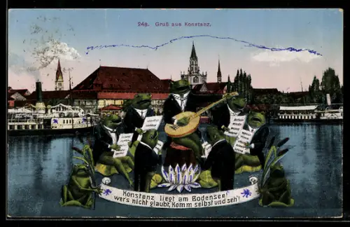 AK Konstanz, Stadtansicht mit Froschkapelle am Bodensee
