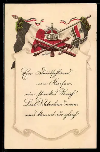 AK Deutsche Reichsfahnen mit Krone, Zepter und Schwert