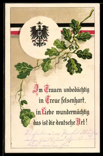 AK Kaiseradler und schwarz-weiss-rotes Fahnenband mit Eichenbruch