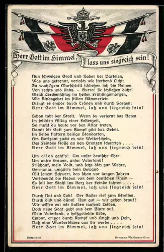 AK Herr Gott im Himmel, lass uns siegreich sein!, deutsche Fahnen und Wappentier