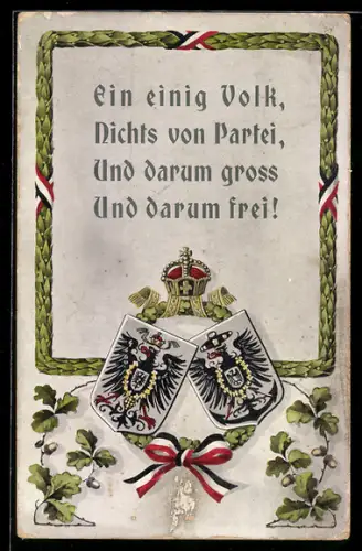 AK Hoheitsadler und Kaiserkrone, schwarz-weiss-rotes Fahnenband