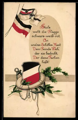 AK Deutsche Fahnen mit Rettungsring und Anker
