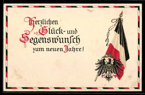 AK Deutsche Nationalfahne und Kaiseradler, Neujahrsgrüsse