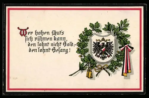 AK Hoheitsadler mit Brustschild und Kaiserkrone, schwarz-weiss-rotes Fahnenband