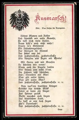 AK Hoheitsadler mit Brustschild und Kaiserkrone, Lied zum Ausmarsch