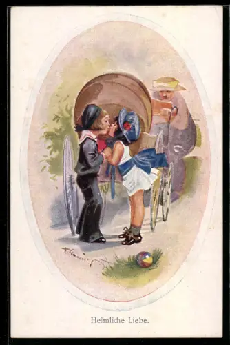 Künstler-AK Brüder Kohn (B.K.W.I) Nr. 157-4: Kinderpaar küsst sich