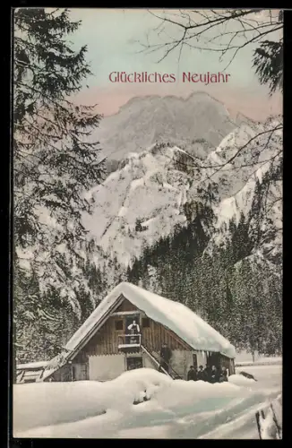Künstler-AK Brüder Kohn (B.K.W.I) Nr. 2537-2: Haus in winterlicher Lanschaft, Neujahrsgruss