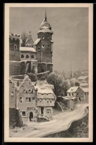Künstler-AK Brüder Kohn (B.K.W.I) Nr. 2828-6: Strassenpartie mit Burg im Winter