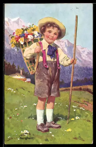 Künstler-AK Brüder Kohn (B.K.W.I) Nr. 250-2: Junge mit einem Blumenkorb