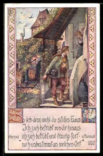 AK Abschied von F. Raimund, Wanderer verabschiedet sich von Liebchen