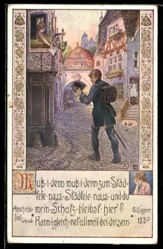 Künstler-AK Brüder Kohn (B.K.W.I) Nr. 760-1: Mann zieht aus der Stadt