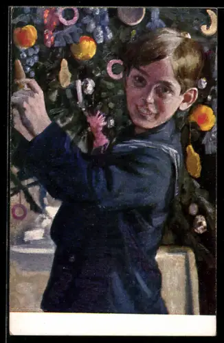 Künstler-AK sign. Geo Gerlach: Junge im Matrosenhemd am Weihnachtsbaum
