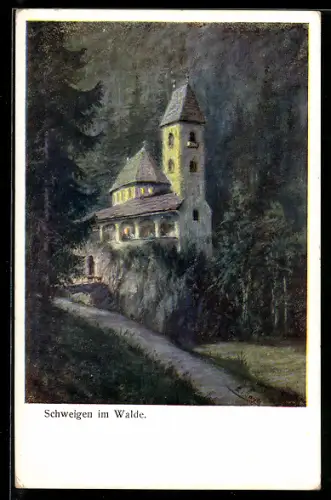 Künstler-AK Brüder Kohn (B.K.W.I) Nr. 526-5: Kirche im Wald bei Nacht