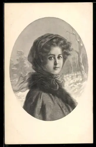 Künstler-AK Brüder Kohn (B.K.W.I) Nr. 696-1: Fräulein im Mantel in Winterlandschaft