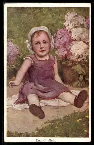 Künstler-AK Brüder Kohn (B.K.W.I) Nr. 468-4: Kind sitzt neben einem Blumenkübel