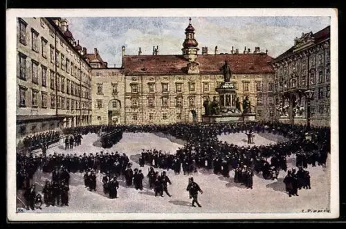 Künstler-AK sign. Carl Pippich: Wien, Burgplatz mit Wacheablösung