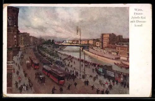 AK Wien, Franz Josefskai mit Donaukanal, Strassenbahn