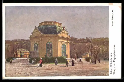 Künstler-AK Wien-Schönbrunn, Papageienhaus im Tiergarten