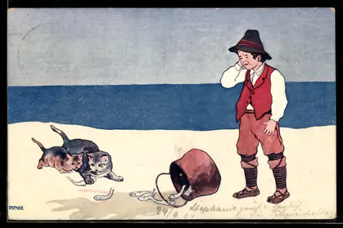 AK Fischer lässt Fangkorb fallen, Katzen stehlen den Fisch
