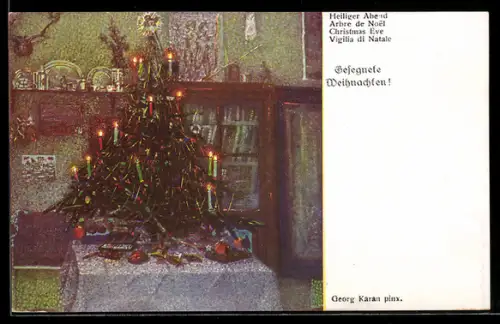 AK Heiliger Abend, Stube mit Christbaum, Weihnachtsgruss