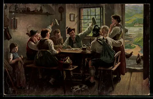 Künstler-AK Imita / A.S.-M. Leipzig Nr. 282: In fröhlicher Runde, Bauernschenke