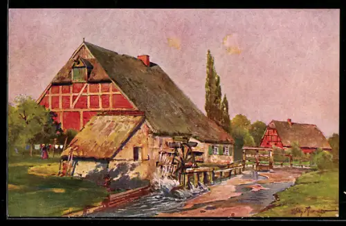 Ölgemälde-Imitations-AK Imita / A.S.-M. Leipzig Nr. 728: Wassermühle im Sommer