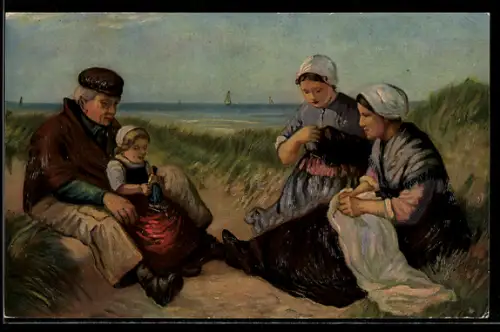 Ölgemälde-Imitations-AK Imita / A.S.-M. Leipzig Nr. 283: Familie zum Feierabend