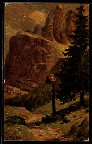 Ölgemälde-Imitations-AK Imita / A.S.-M. Leipzig Nr. 602: Wetterhorn mit Flurkreuz