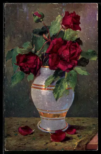 Ölgemälde-Imitations-AK Imita / A.S.-M. Leipzig Nr. 557: Vase mit Rosen