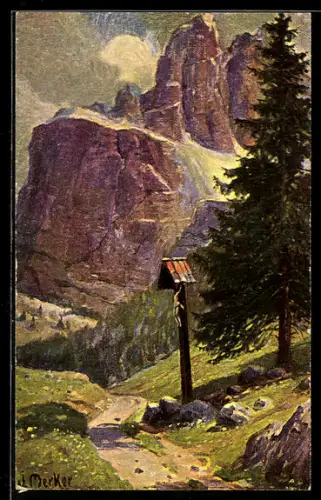 Künstler-AK Imita / A.S.-M. Leipzig Nr. 602: Wegkreuz und Wetterhorn, W. Merker