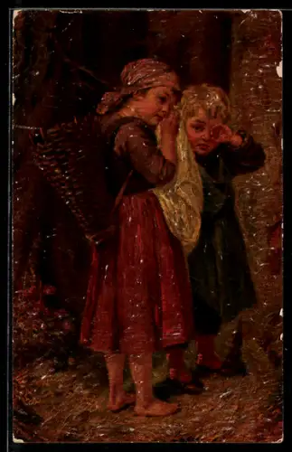 AK Hänsel und Gretel weinend im Wald