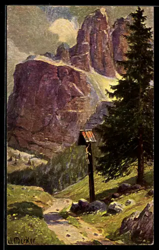 Künstler-AK Imita / A.S.-M. Leipzig Nr. 602: Wegkreuz und Wetterhorn, W. Merker