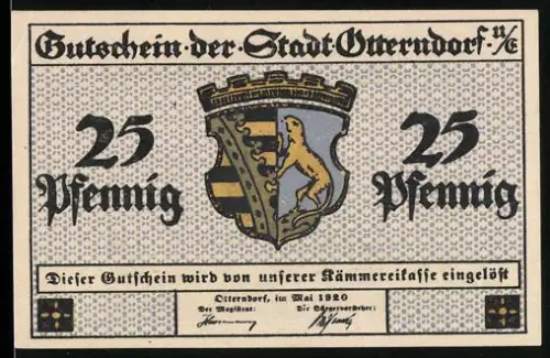 Notgeld Otterndorf /U.C. 1920, 25 Pfennig, Wappen und Hafenansicht mit Segelbooten