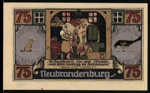 Notgeld Neubrandenburg 1921, 75 Pfennig, Szenen aus dem Alltag und Versammlung im Ratskeller