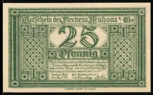 Notgeld Neuhaus a. Elbe 1921, 25 Pfennig, Eichenallee im Rosengarten