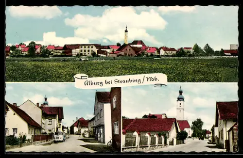 AK Alburg /Straubing, Ortsansicht, Kirche, Strassenpartien