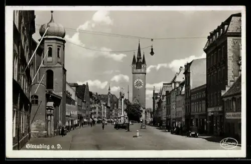 AK Straubing a. D., Stadtplatz mit Stadtturm