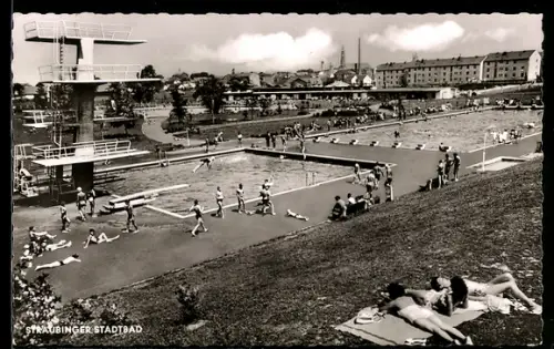 AK Straubing, Stadtbad, Schwimmbecken, Sprungturm, Liegewiese