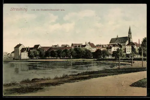 AK Straubing, Ansicht von der Donaubadeanstalt aus