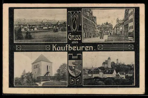 AK Kaufbeuren, Stadtansicht, Strassenansicht, Turm, Burg