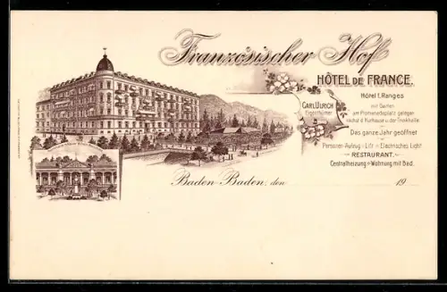 AK Baden-Baden, Hotel de France Französischer Hof, Bes. Carl Ulrich